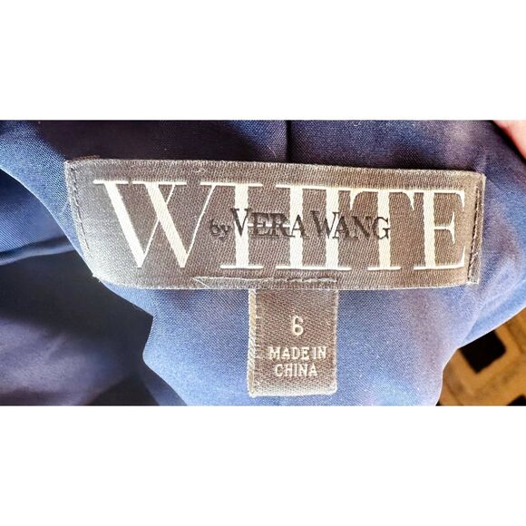 Vera Wang White Blue Crinkle Chiffon Strapless Bridesmaid Dress - Picture 5 of 9